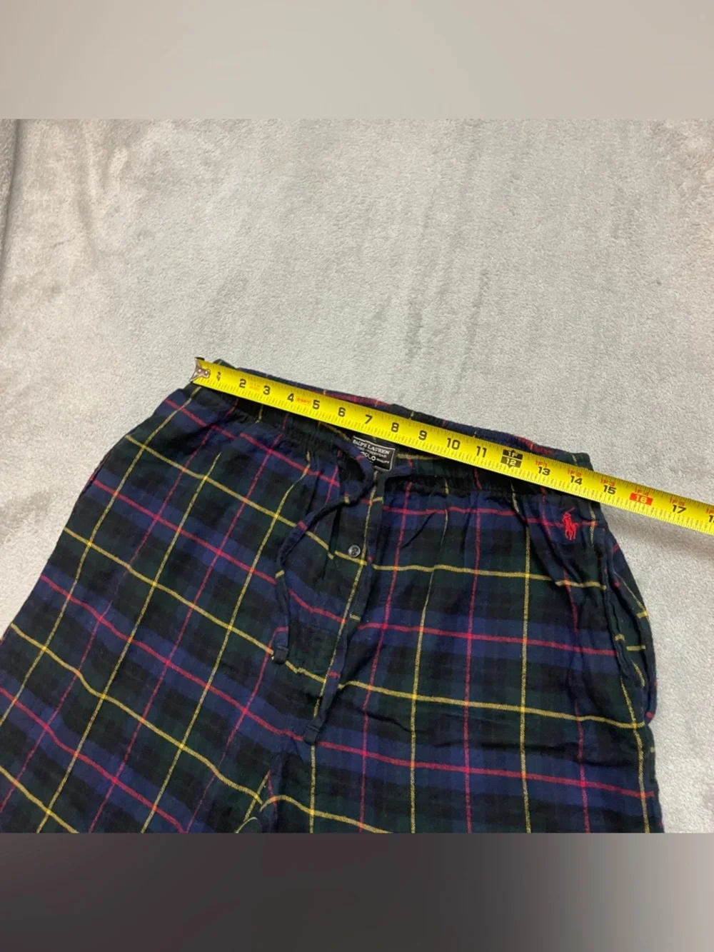 Polo Ralph Lauren Pajama Pants Mens Large Blue Green Plaid Flannel Pony